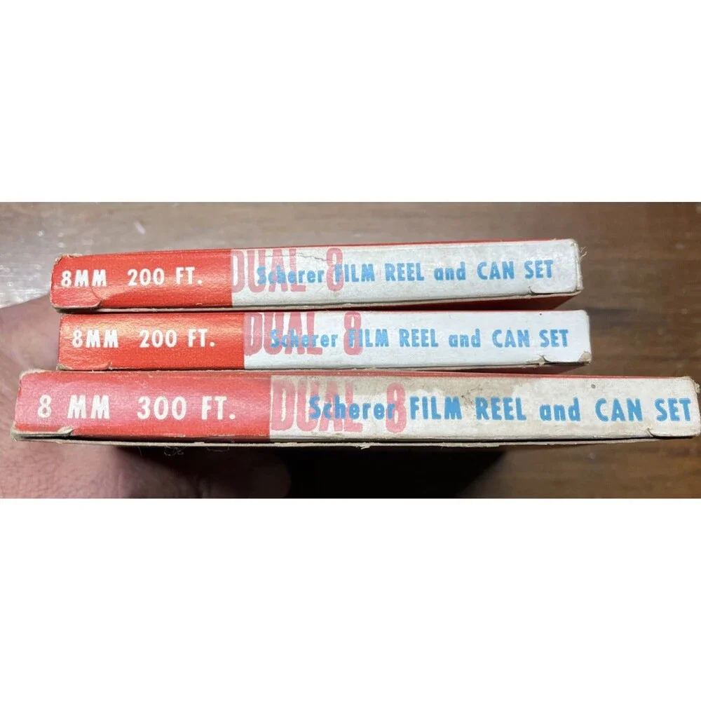 Lot Of 3 Scherer 8 mm (2)200 ft. (1)300 ft. Can And Reel Original Boxes -1 Reel